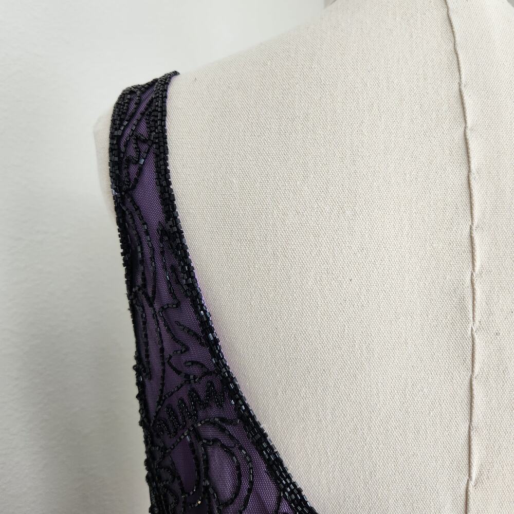 Vintage 90s Laurence Kazar Purple Black Beaded Sheath Dress Sleeveless Mini S - Picture 9 of 12